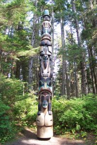 One of the many Native Alaskan totem poles on display at Sitka National Historical Park, Alaska. Photograph by Robert A. Estremo, copyright 2005.